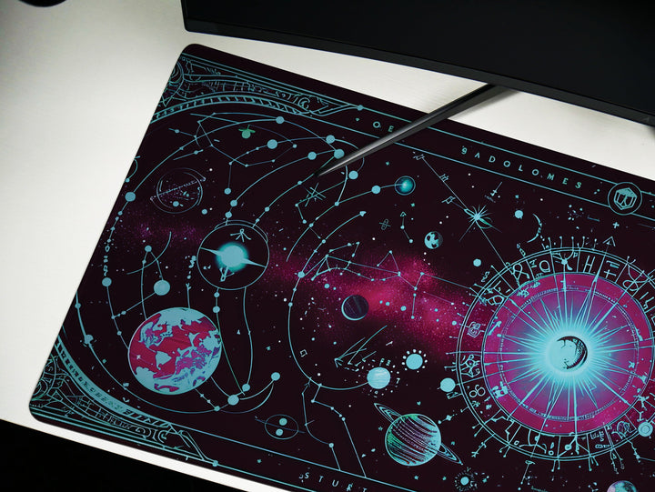 Cosmic Cartography Design 6, Desk Pad, Mouse Pad, Desk Mat, Astral Rendezvous, Celestial Blueprint