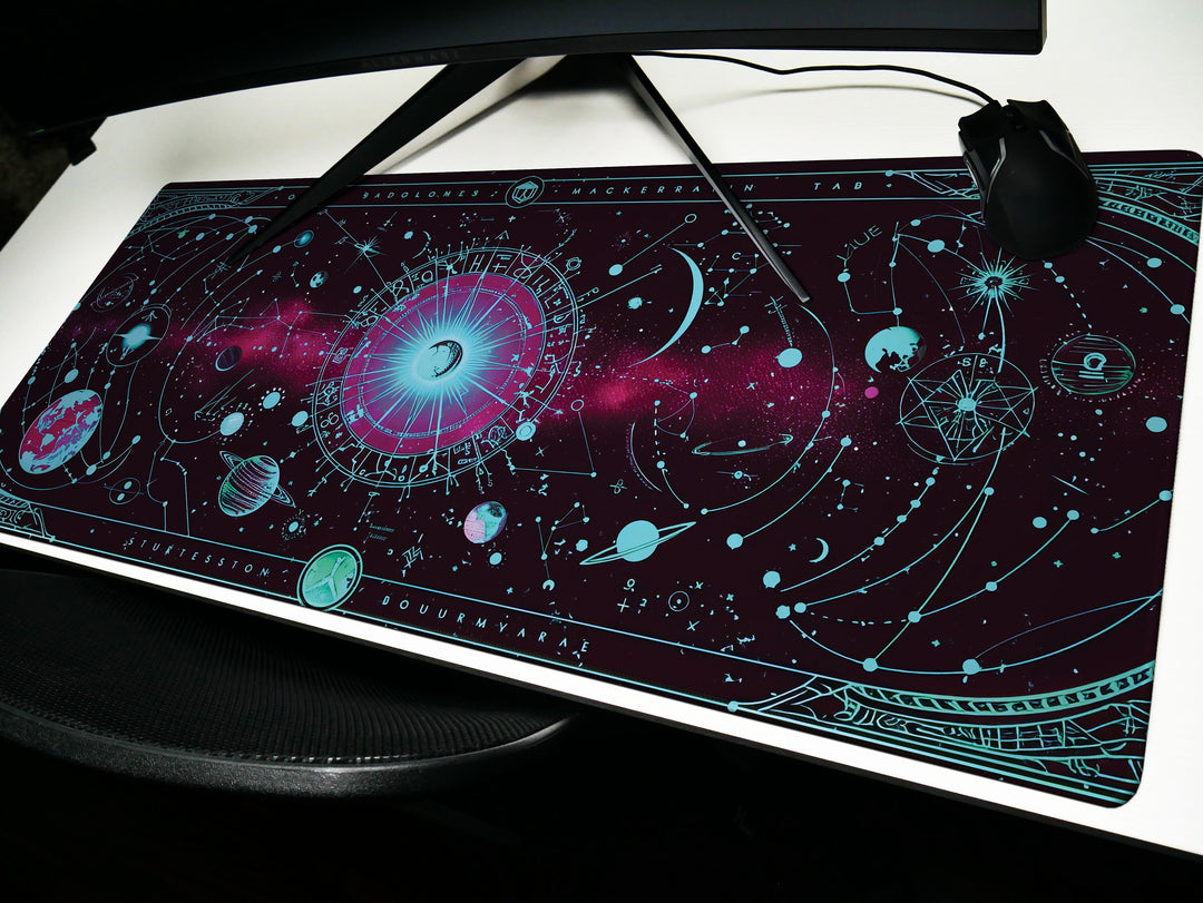 Cosmic Cartography Design 6, Desk Pad, Mouse Pad, Desk Mat, Astral Rendezvous, Celestial Blueprint