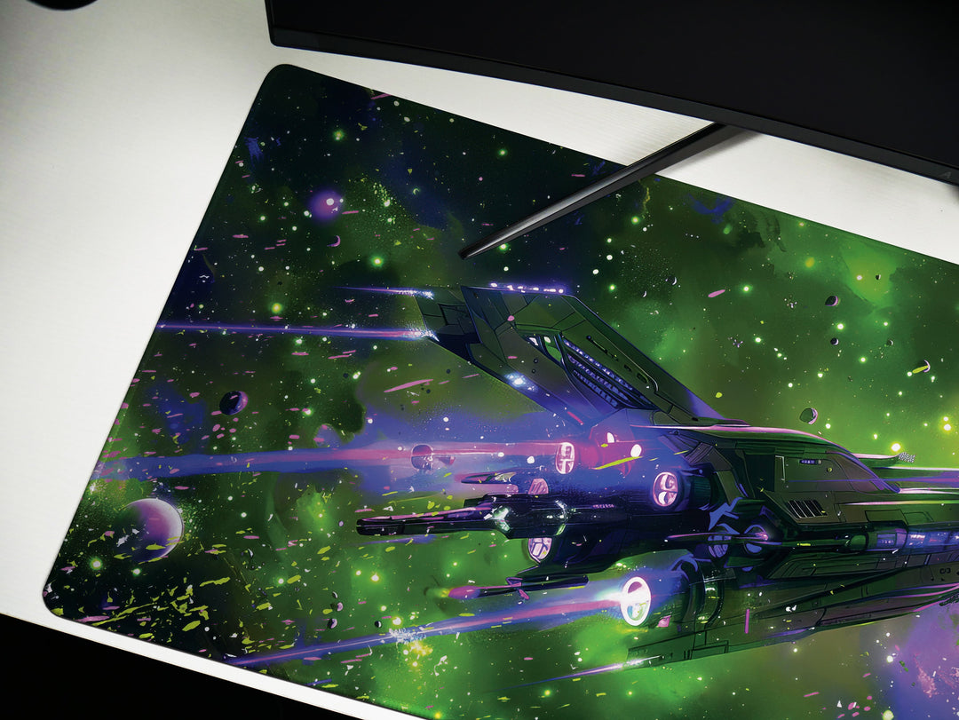 Cosmic Conquest Design 1, Desk Pad, Mouse Pad, Desk Mat, Galactic Explorer, Vivid Nebulae