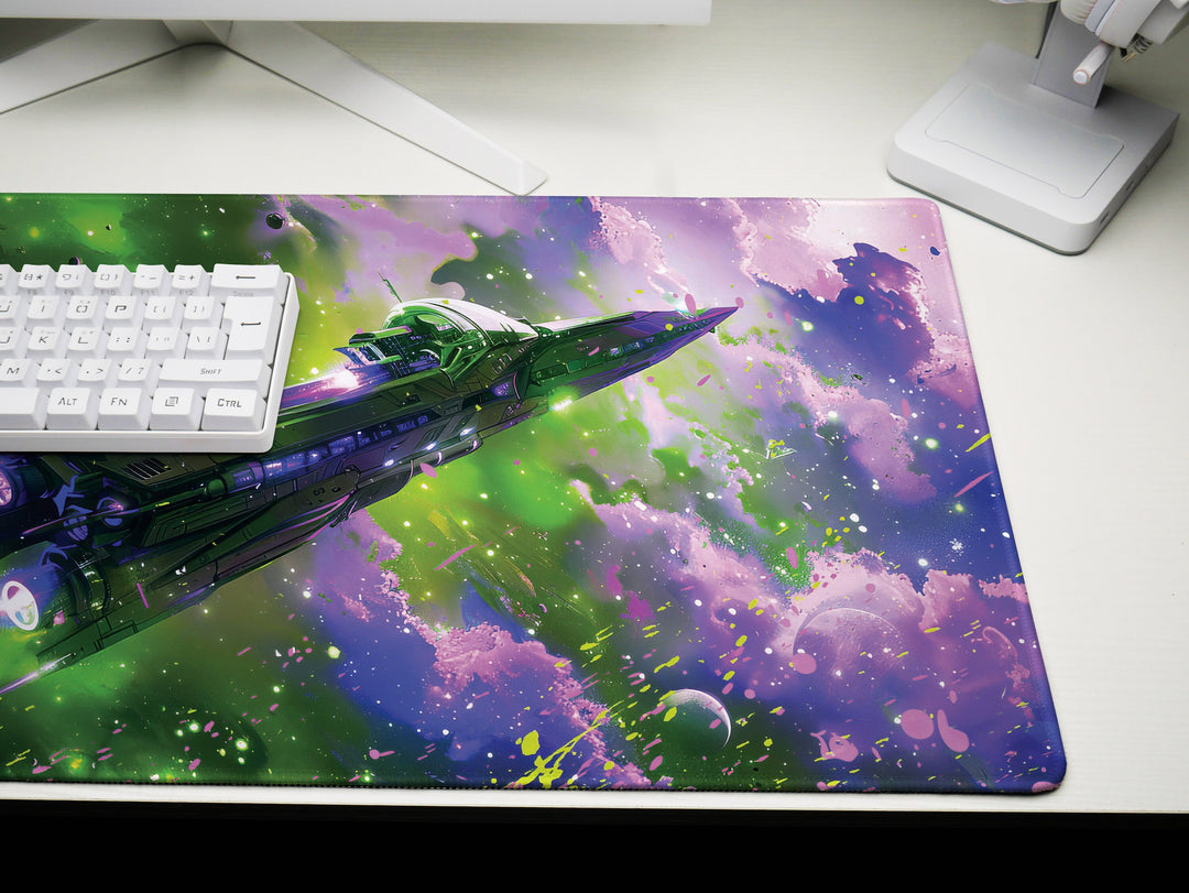 Cosmic Conquest Design 1, Desk Pad, Mouse Pad, Desk Mat, Galactic Explorer, Vivid Nebulae
