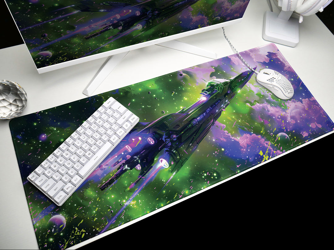 Cosmic Conquest Design 1, Desk Pad, Mouse Pad, Desk Mat, Galactic Explorer, Vivid Nebulae