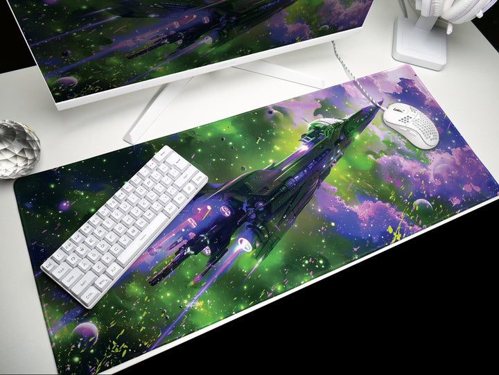 Cosmic Conquest Design 1, Desk Pad, Mouse Pad, Desk Mat, Galactic Explorer, Vivid Nebulae