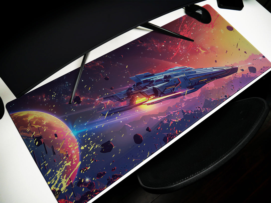 Cosmic Conquest Design 2, Desk Pad, Mouse Pad, Desk Mat, Solar Blaze, Dynamic Comet Trails