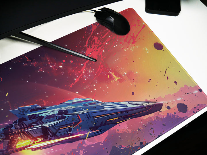 Cosmic Conquest Design 2, Desk Pad, Mouse Pad, Desk Mat, Solar Blaze, Dynamic Comet Trails