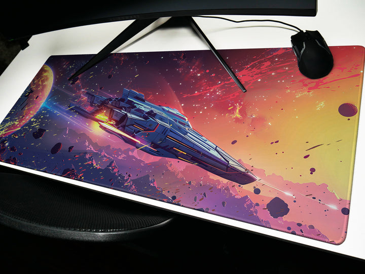 Cosmic Conquest Design 2, Desk Pad, Mouse Pad, Desk Mat, Solar Blaze, Dynamic Comet Trails