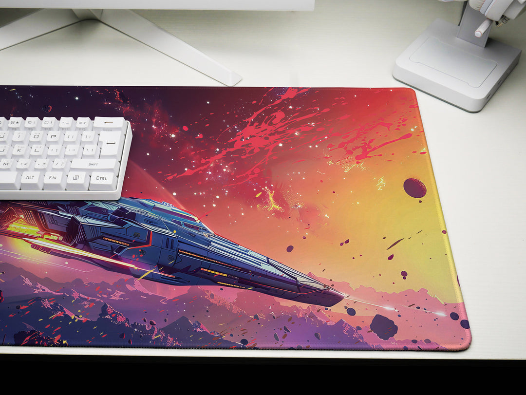 Cosmic Conquest Design 2, Desk Pad, Mouse Pad, Desk Mat, Solar Blaze, Dynamic Comet Trails