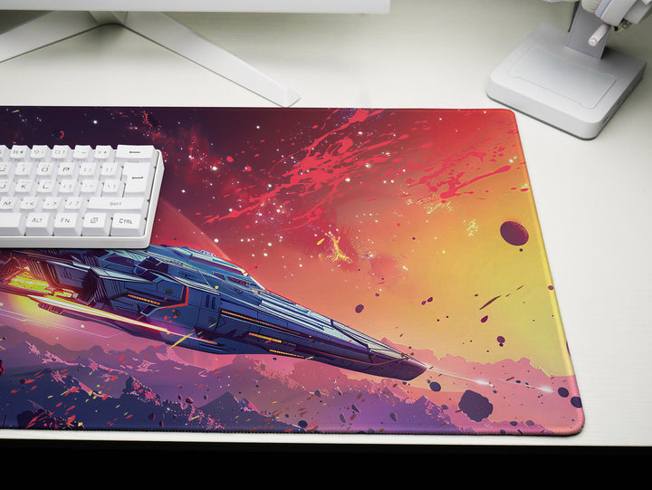 Cosmic Conquest Design 2, Desk Pad, Mouse Pad, Desk Mat, Solar Blaze, Dynamic Comet Trails