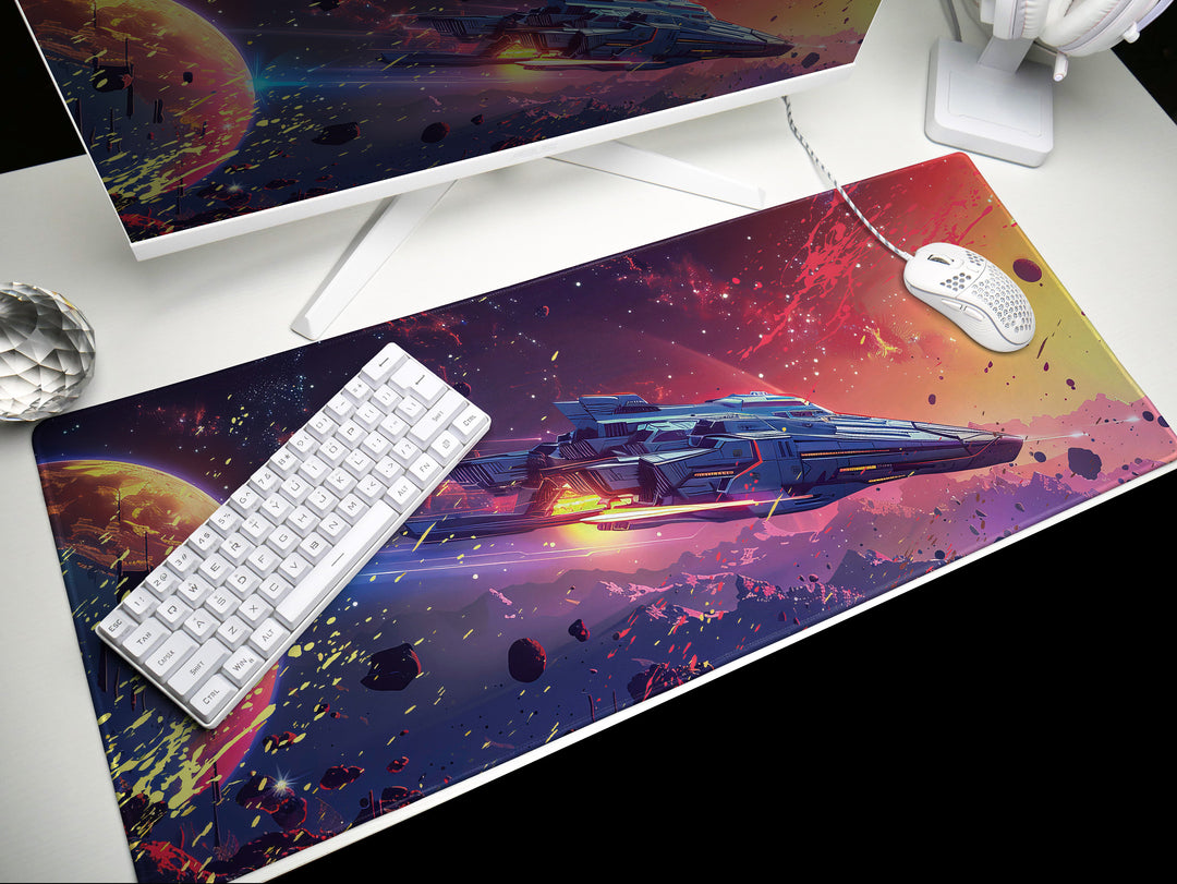 Cosmic Conquest Design 2, Desk Pad, Mouse Pad, Desk Mat, Solar Blaze, Dynamic Comet Trails