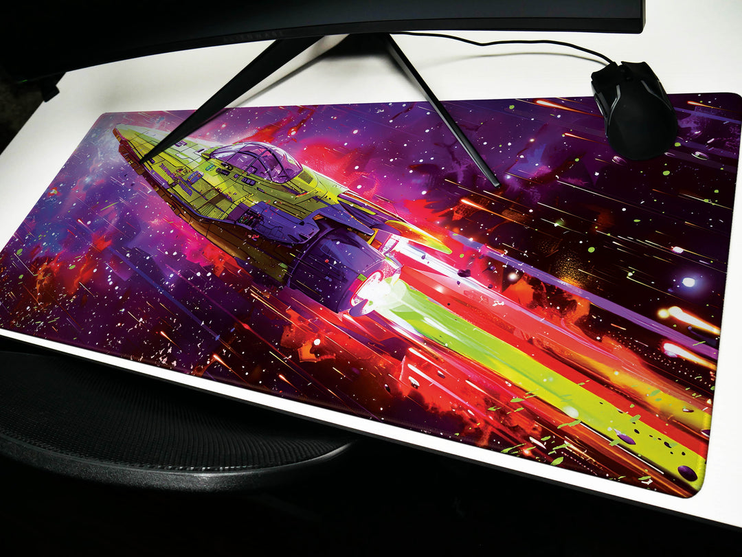 Cosmic Conquest Design 4, Desk Pad, Mouse Pad, Desk Mat, Rainbow Velocity, Spectral Light Show