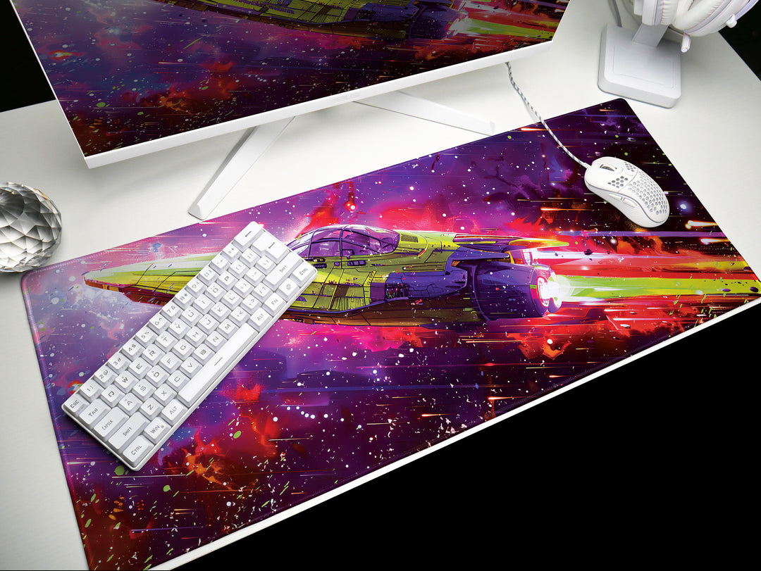 Cosmic Conquest Design 4, Desk Pad, Mouse Pad, Desk Mat, Rainbow Velocity, Spectral Light Show