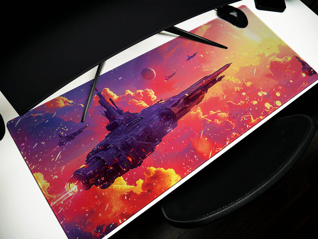 Cosmic Conquest Design 6, Desk Pad, Mouse Pad, Desk Mat, Solar Armada, Crimson Galaxy Battle