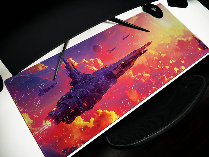 Cosmic Conquest Design 6, Desk Pad, Mouse Pad, Desk Mat, Solar Armada, Crimson Galaxy Battle