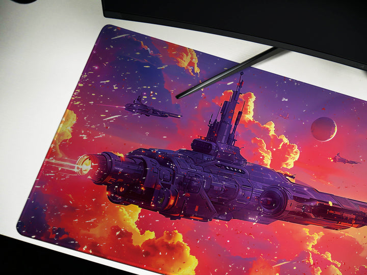 Cosmic Conquest Design 6, Desk Pad, Mouse Pad, Desk Mat, Solar Armada, Crimson Galaxy Battle