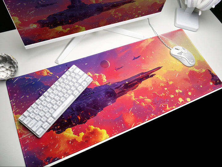 Cosmic Conquest Design 6, Desk Pad, Mouse Pad, Desk Mat, Solar Armada, Crimson Galaxy Battle