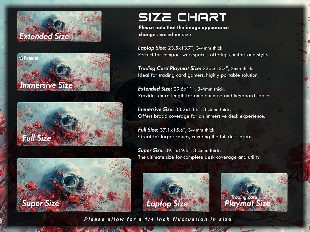 Eternal Bloom Design 1, Desk Pad, Mouse Pad, Desk Mat, Crimson Surrealism, Floral Skull Drama