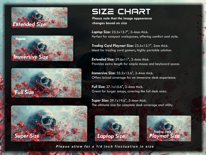 Eternal Bloom Design 1, Desk Pad, Mouse Pad, Desk Mat, Crimson Surrealism, Floral Skull Drama