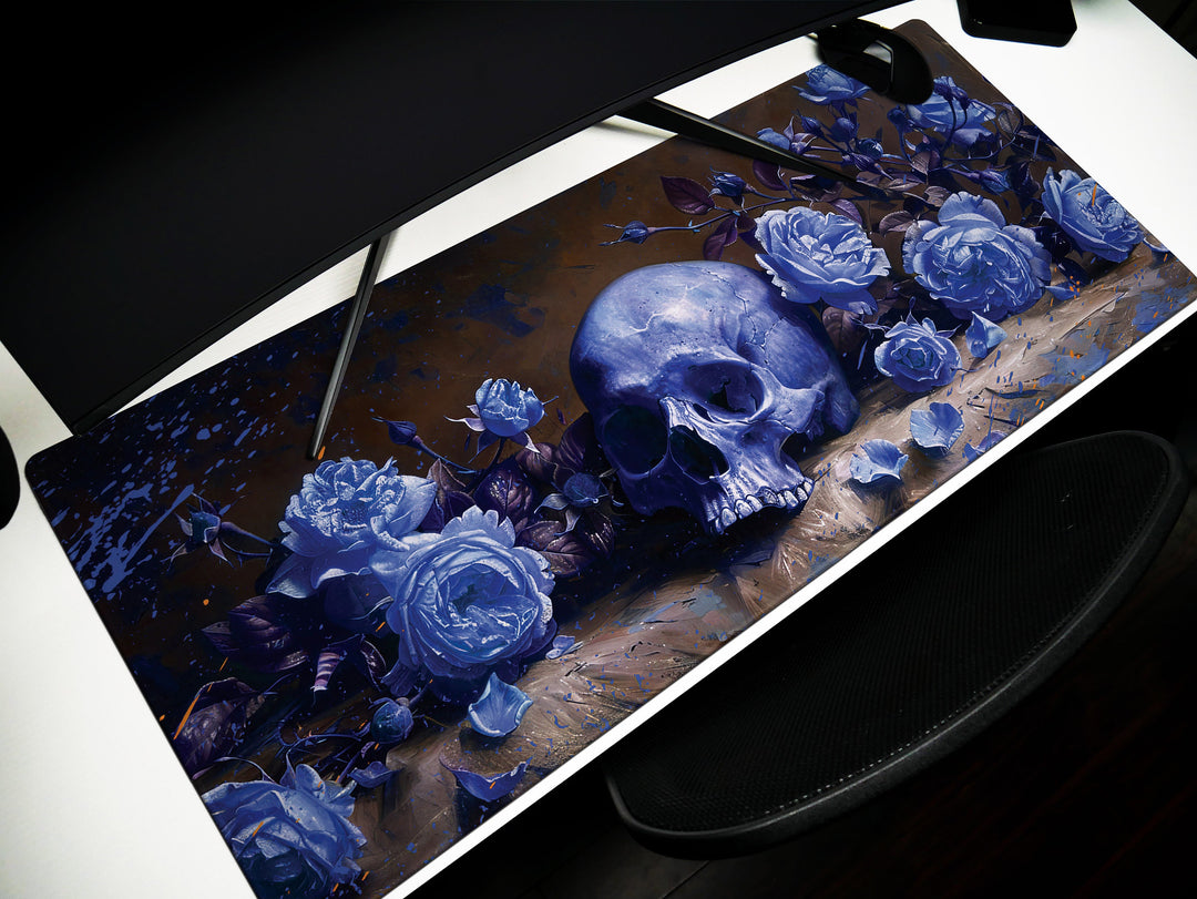 Eternal Bloom Design 3, Desk Pad, Mouse Pad, Desk Mat, Midnight Blue, Gothic Floral