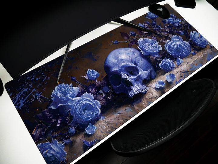 Eternal Bloom Design 3, Desk Pad, Mouse Pad, Desk Mat, Midnight Blue, Gothic Floral