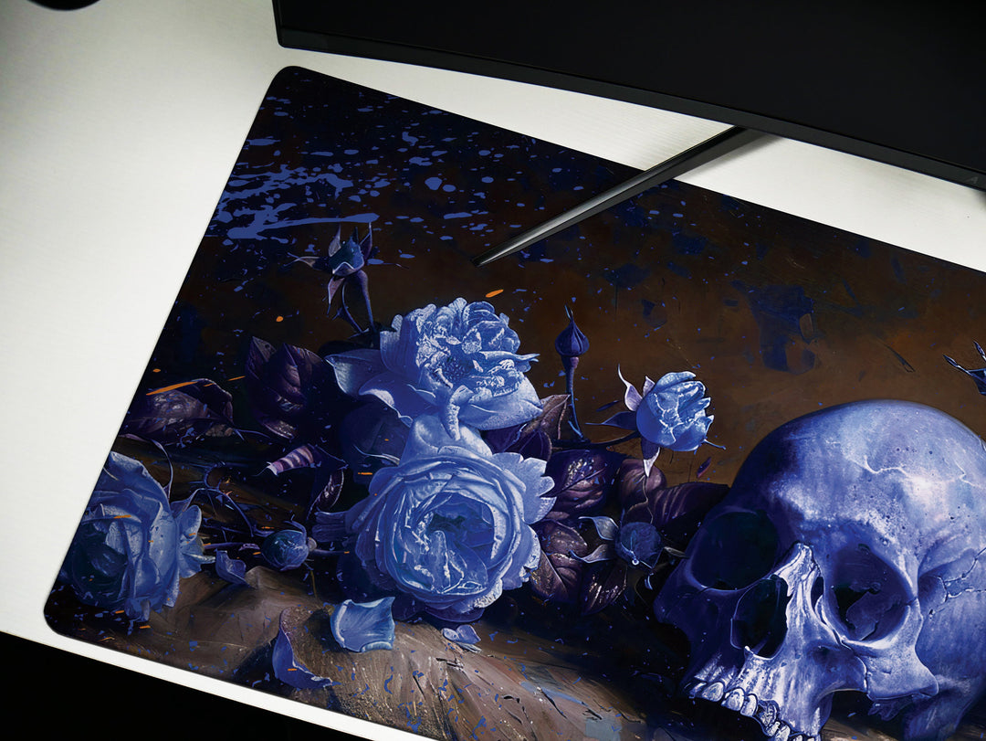 Eternal Bloom Design 3, Desk Pad, Mouse Pad, Desk Mat, Midnight Blue, Gothic Floral