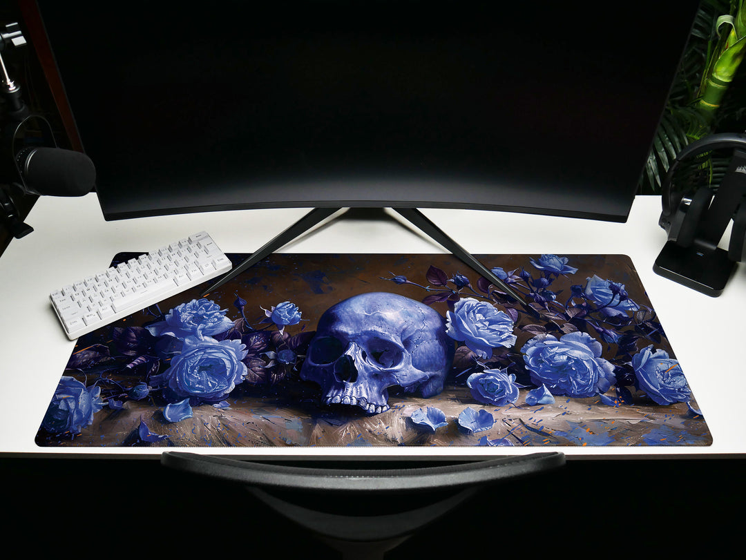 Eternal Bloom Design 3, Desk Pad, Mouse Pad, Desk Mat, Midnight Blue, Gothic Floral