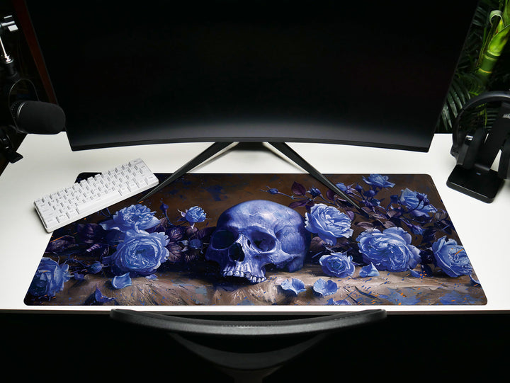 Eternal Bloom Design 3, Desk Pad, Mouse Pad, Desk Mat, Midnight Blue, Gothic Floral