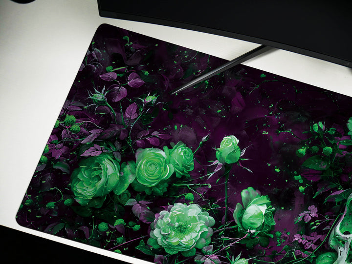 Eternal Bloom Design 4, Desk Pad, Mouse Pad, Desk Mat, Emerald Mystique, Gothic Floral Art