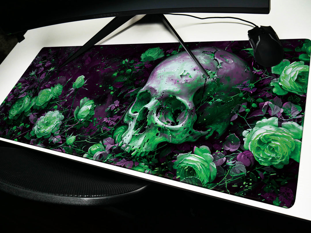 Eternal Bloom Design 4, Desk Pad, Mouse Pad, Desk Mat, Emerald Mystique, Gothic Floral Art