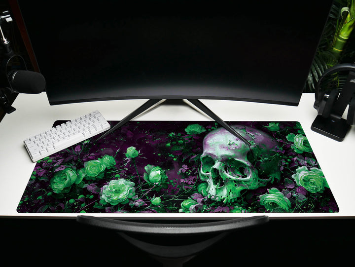 Eternal Bloom Design 4, Desk Pad, Mouse Pad, Desk Mat, Emerald Mystique, Gothic Floral Art