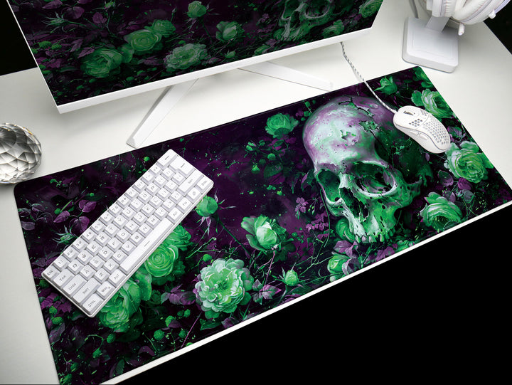 Eternal Bloom Design 4, Desk Pad, Mouse Pad, Desk Mat, Emerald Mystique, Gothic Floral Art