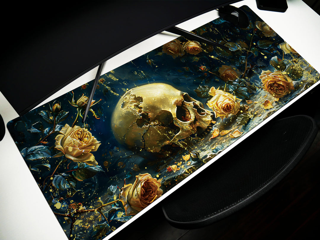 Eternal Bloom Design 5, Desk Pad, Mouse Pad, Desk Mat, Golden Twilight, Enigmatic Floral