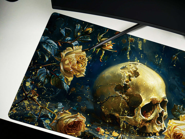 Eternal Bloom Design 5, Desk Pad, Mouse Pad, Desk Mat, Golden Twilight, Enigmatic Floral