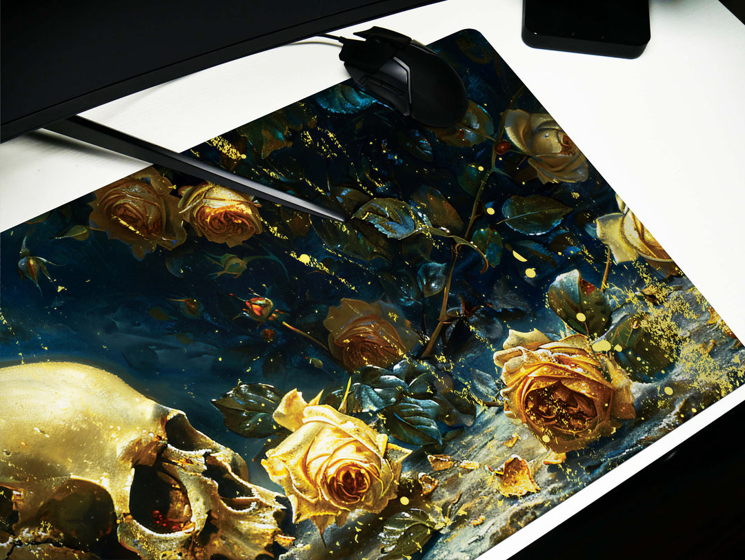 Eternal Bloom Design 5, Desk Pad, Mouse Pad, Desk Mat, Golden Twilight, Enigmatic Floral