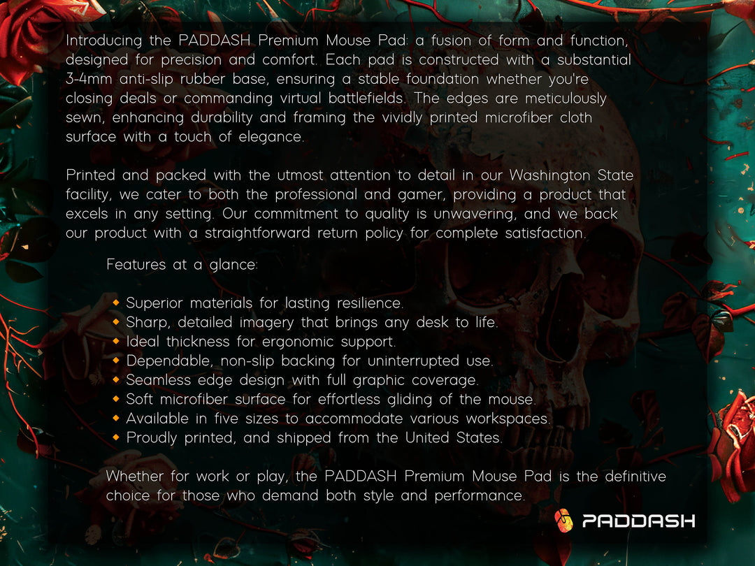 Eternal Bloom Design 6, Desk Pad, Mouse Pad, Desk Mat, Crimson Surrealism, Deep Sea Florals