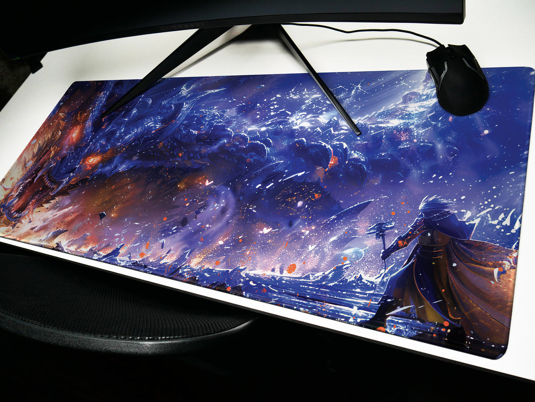 Mystic Nebula Design 3, Desk Pad, Mouse Pad, Desk Mat, Dragon's Fury, Celestial Battle