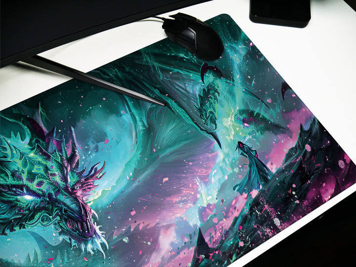 Mystic Nebula Design 4, Desk Pad, Mouse Pad, Desk Mat, Sea Dragon's Embrace, Aquatic Majesty
