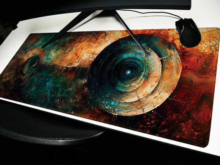 Spiral Genesis Design 1, Desk Pad, Mouse Pad, Desk Mat, Enigmatic Abstract Art, Vivid Colors, Dynamic Flow