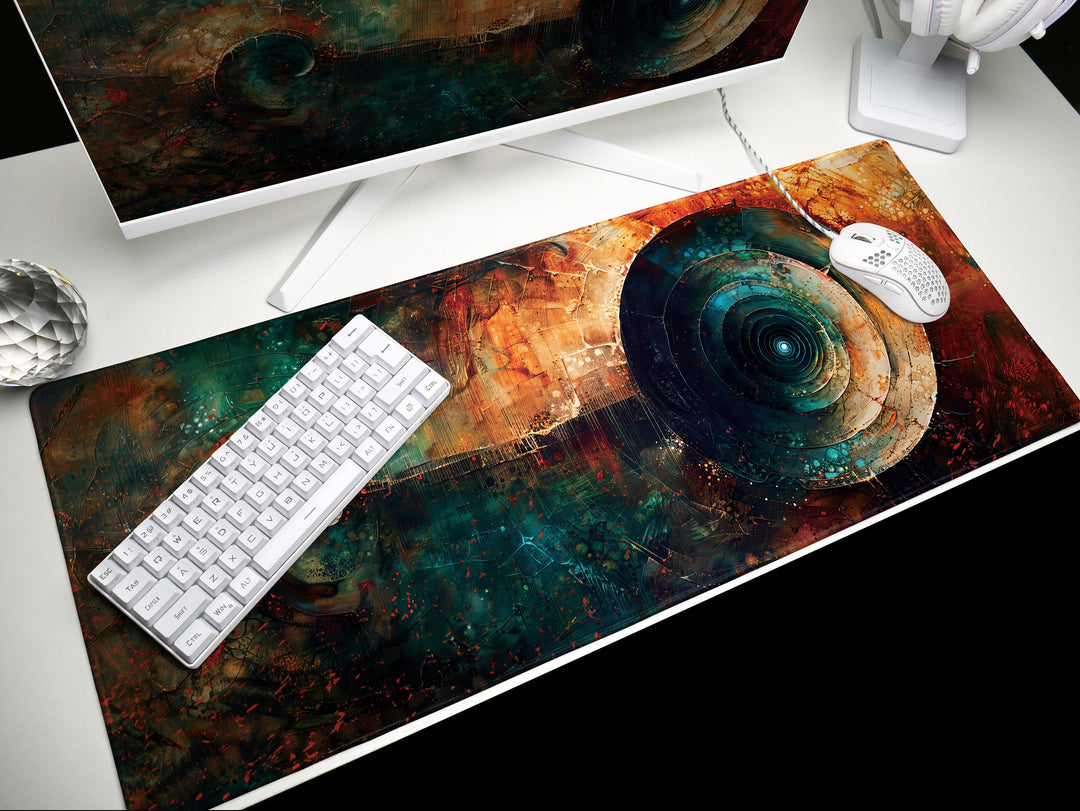 Spiral Genesis Design 1, Desk Pad, Mouse Pad, Desk Mat, Enigmatic Abstract Art, Vivid Colors, Dynamic Flow