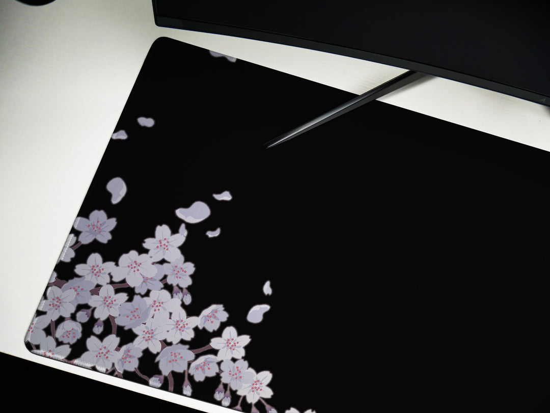 Ethereal Sakura Nightfall, Desk Pad, Mouse Pad, Desk Mat, Serene Blossoms, Elegant Floral Art