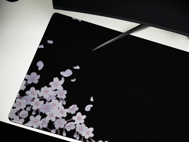 Ethereal Sakura Nightfall, Desk Pad, Mouse Pad, Desk Mat, Serene Blossoms, Elegant Floral Art