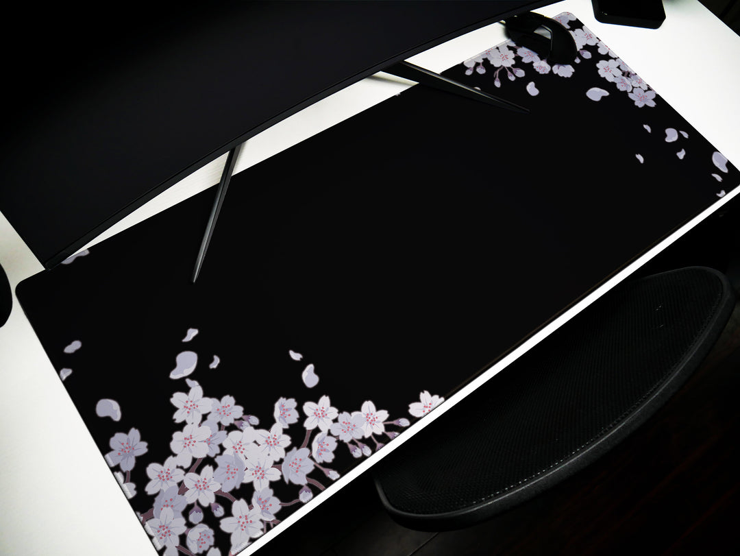 Ethereal Sakura Nightfall, Desk Pad, Mouse Pad, Desk Mat, Serene Blossoms, Elegant Floral Art