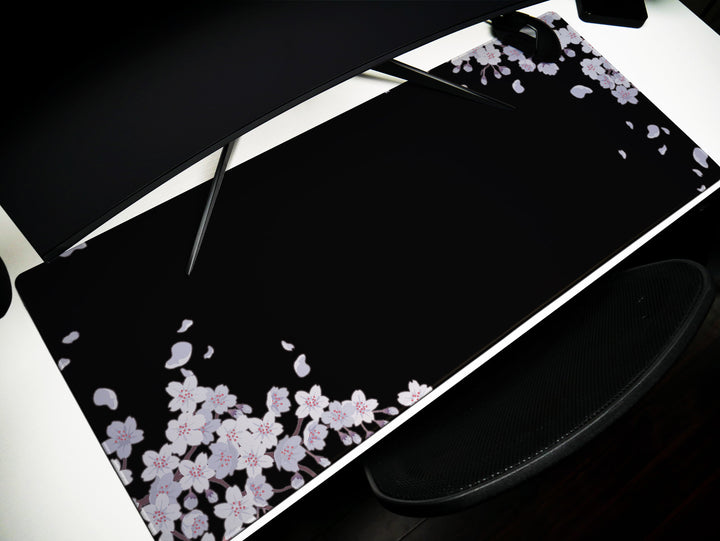 Ethereal Sakura Nightfall, Desk Pad, Mouse Pad, Desk Mat, Serene Blossoms, Elegant Floral Art