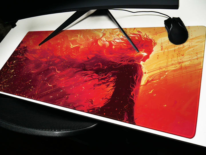 Inferno Elemental Design 1, Desk Pad, Mouse Pad, Desk Mat, Luminous Blaze, Energetic Swirls