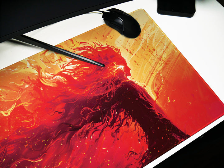 Inferno Elemental Design 1, Desk Pad, Mouse Pad, Desk Mat, Luminous Blaze, Energetic Swirls