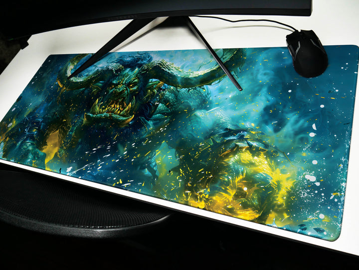 Inferno Elemental Design 4, Desk Pad, Mouse Pad, Desk Mat, Blue Depths, Leviathan's Wrath