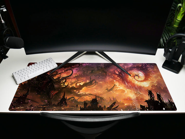 Eldritch Inferno Design 1, Desk Pad, Mouse Pad, Desk Mat, Cosmic Apocalypse, Alien Architecture