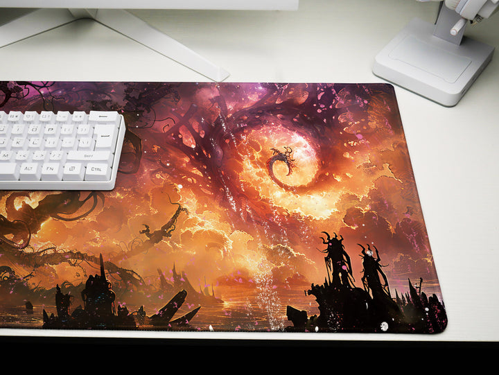 Eldritch Inferno Design 1, Desk Pad, Mouse Pad, Desk Mat, Cosmic Apocalypse, Alien Architecture