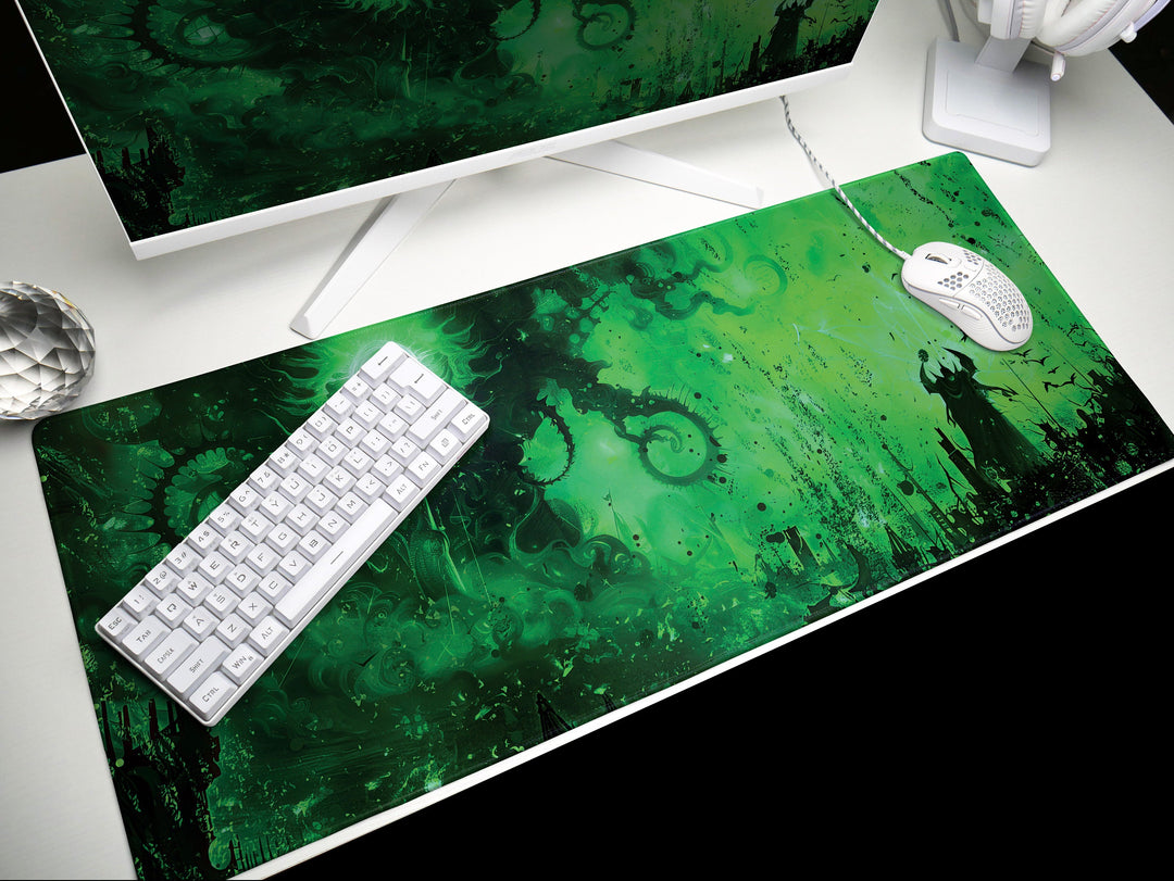 Eldritch Inferno Design 3, Desk Pad, Mouse Pad, Desk Mat, Ethereal Green, Phantom Shadows