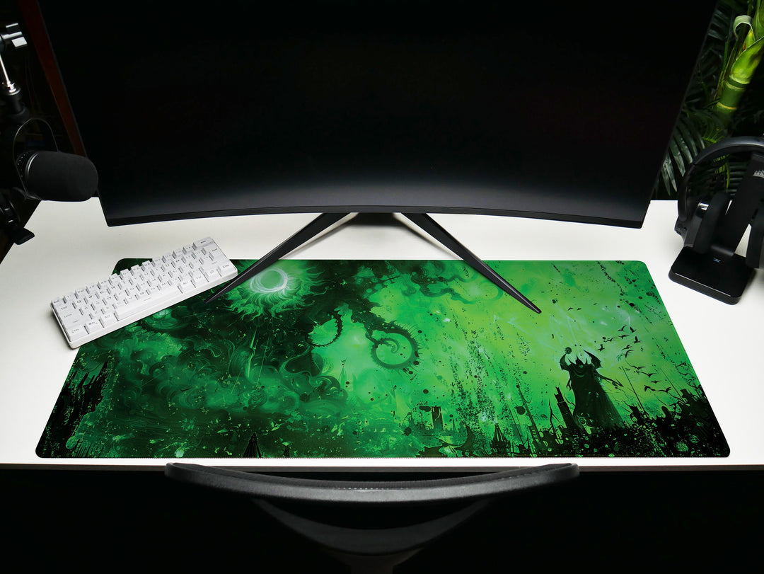 Eldritch Inferno Design 3, Desk Pad, Mouse Pad, Desk Mat, Ethereal Green, Phantom Shadows