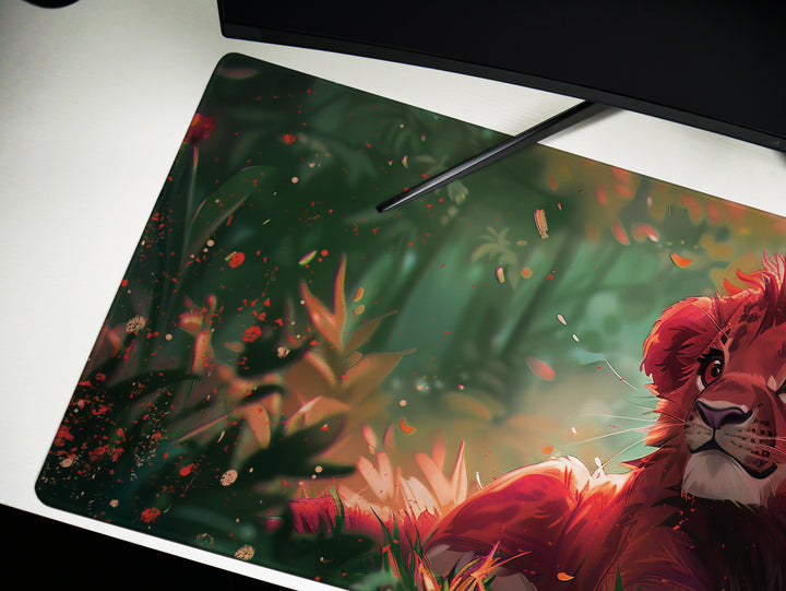 Enchanted Jungle Design 1, Desk Pad, Mouse Pad, Desk Mat, Baby Lion, Vibrant Colors, Forest Scene