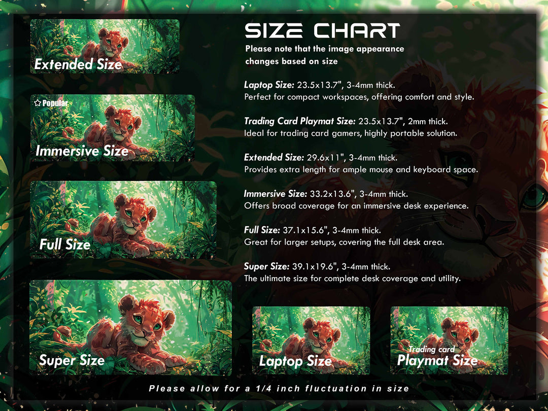 Enchanted Jungle Design 3, Desk Pad, Mouse Pad, Desk Mat, Baby Lion Cub, Lush Greenery, Nature Art